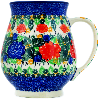Polish Pottery Mug 17 oz Red Meadow UNIKAT