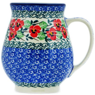 Polish Pottery Mug 17 oz Red Pansy