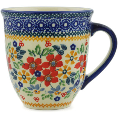 Polish Pottery Mug 17 oz Ruby Bouquet UNIKAT
