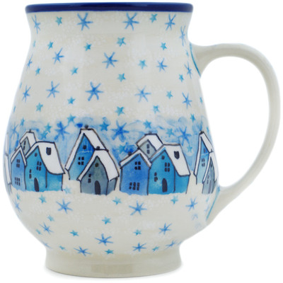 Polish Pottery Mug 17 oz Snowy Village UNIKAT