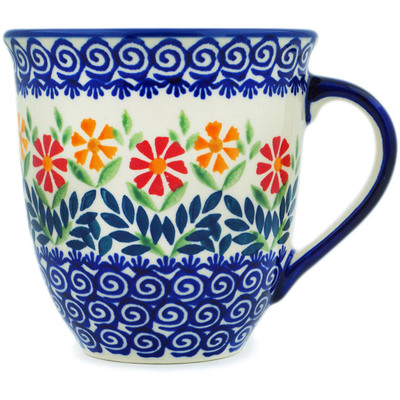 Polish Pottery Mug 17 oz Wave Of Flowers