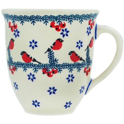 Polish Pottery Mug 17 oz Winter Bullfinch