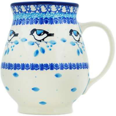 Polish Pottery Mug 17 oz Winter Sparrow