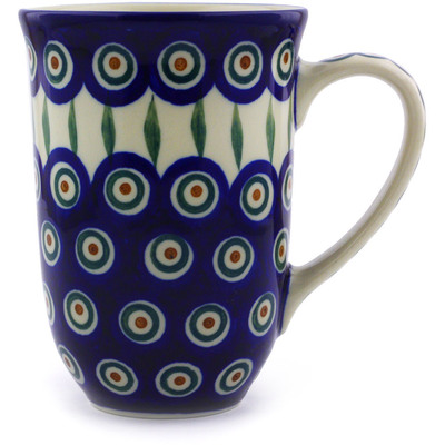 Polish Pottery Mug 19 oz Peacock Leaves