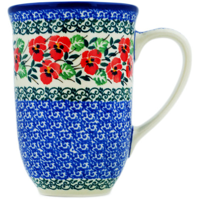Polish Pottery Mug 19 oz Red Pansy
