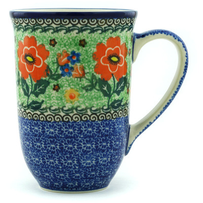 Polish Pottery Mug 19 oz Red Poppies UNIKAT