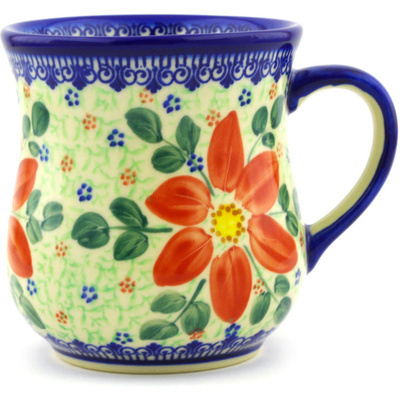 Polish Pottery Mug 19 oz Snow Coral Zinnias UNIKAT