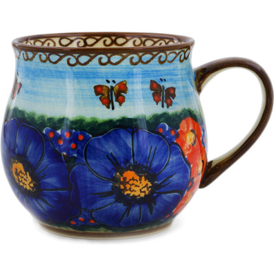 Polish Pottery Mug 20 oz Blue Garden UNIKAT