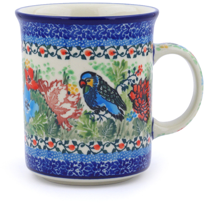 Polish Pottery Mug 20 oz Garden Parrot UNIKAT