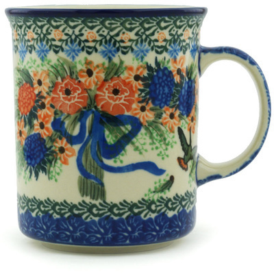 Polish Pottery Mug 20 oz Hummingbird Bouquet UNIKAT