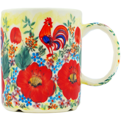 Polish Pottery Mug 20 oz Red Sunset Meadow UNIKAT