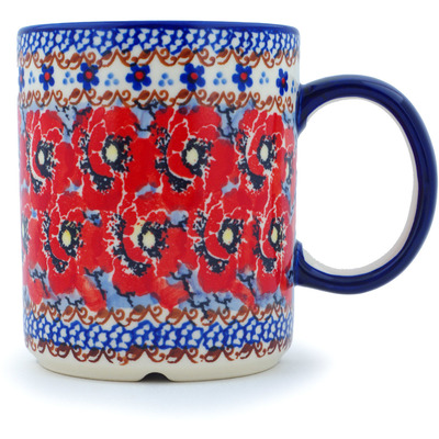 Polish Pottery Mug 20 oz Wild Red Flowers UNIKAT