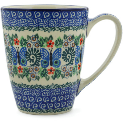 Polish Pottery Mug 22 oz Blue Butterfly Brigade UNIKAT