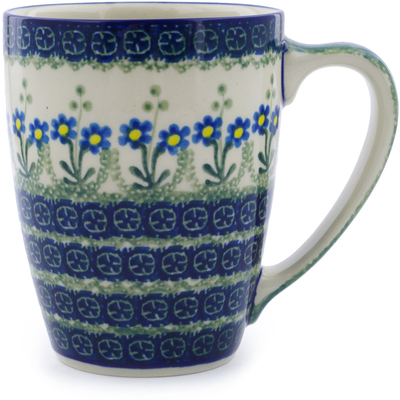 Polish Pottery Mug 22 oz Blue Daisy Circle
