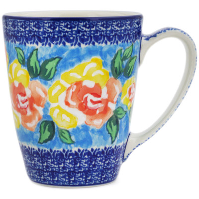 Polish Pottery Mug 22 oz Matisse Flowers Golden UNIKAT