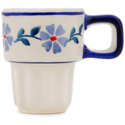 Polish Pottery Mug 3 oz Peacock Forget-me-not