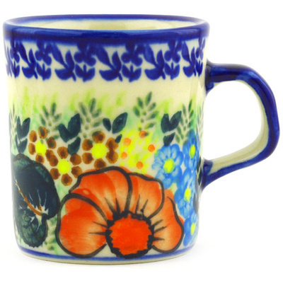 Polish Pottery Mug 5 oz Bold Red Poppies UNIKAT