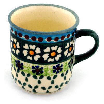 Polish Pottery Mug 5 oz Green Daisy
