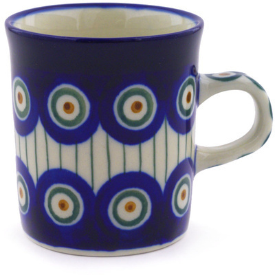 Polish Pottery Mug 5 oz Peacock Leaves