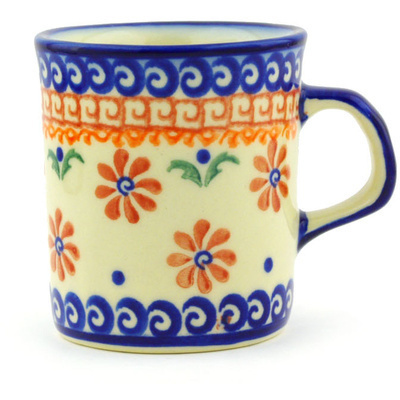 Polish Pottery Mug 5 oz Red Daisy