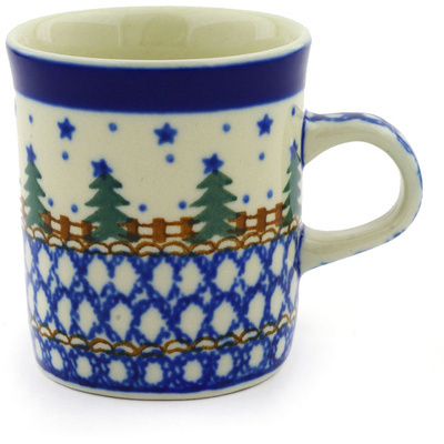 Polish Pottery Mug 5 oz Winter Evergreen
