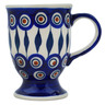 Polish Pottery Mug 7 oz Peacock Leaves
