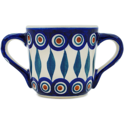 Polish Pottery Mug 7 oz Peacock Leaves