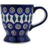 Polish Pottery Mug 7 oz Peacock Leaves