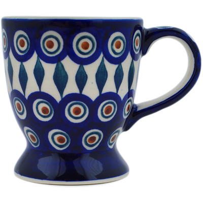 Polish Pottery Mug 7 oz Peacock Leaves