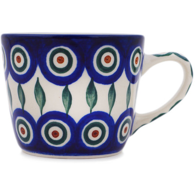 Polish Pottery Mug 7 oz Peacock Leaves