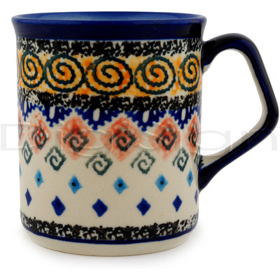 Polish Pottery Mug 8 oz Aztec Swirls UNIKAT