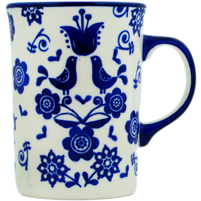 Polish Pottery Mug 8 oz Blue Bird Dance