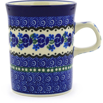 Polish Pottery Mug 8 oz Blue Bud Sea