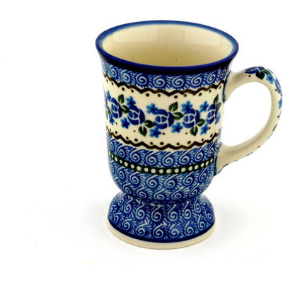 Polish Pottery Mug 8 oz Blue Bud Sea