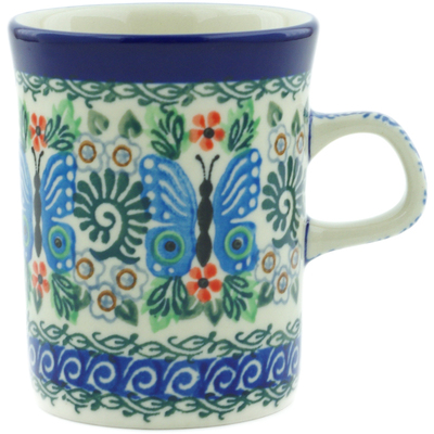 Polish Pottery Mug 8 oz Blue Butterfly Brigade UNIKAT