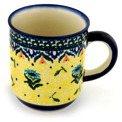 Polish Pottery Mug 8 oz Blue Dahlia
