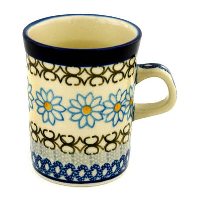 Polish Pottery Mug 8 oz Blue Daisy Chain