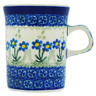 Polish Pottery Mug 8 oz Blue Daisy Circle