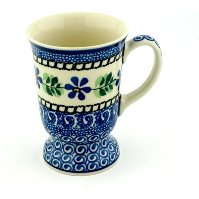 Polish Pottery Mug 8 oz Blue Daisy Swirls