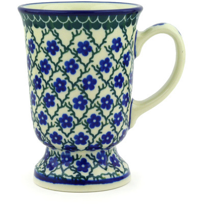 Polish Pottery Mug 8 oz Blue Daisy Trellis