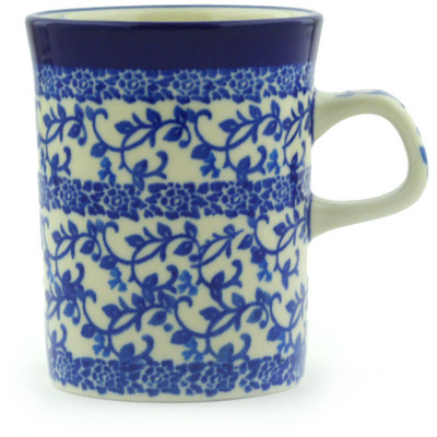 Polish Pottery Mug 8 oz Blue Floral Lace