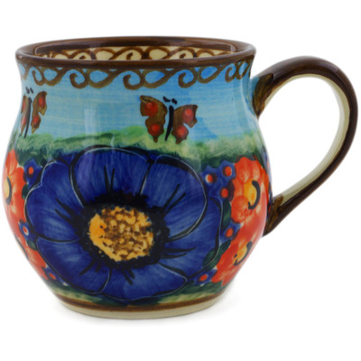 Polish Pottery Mug 8 oz Blue Garden UNIKAT