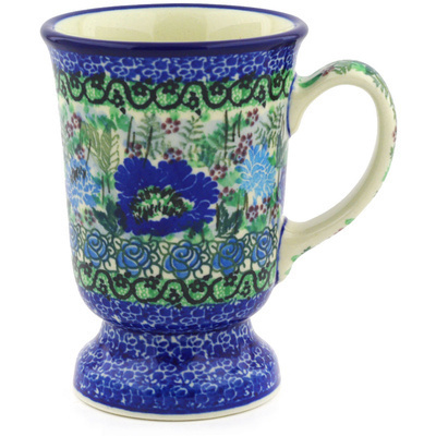 Polish Pottery Mug 8 oz Blue Meadow UNIKAT