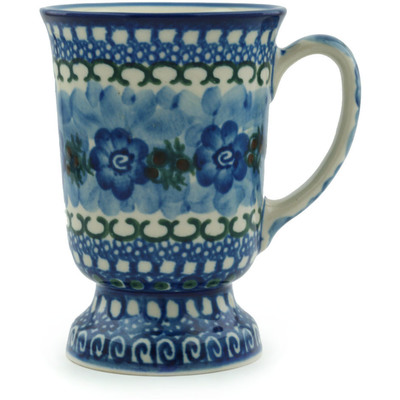 Polish Pottery Mug 8 oz Blue Pansy Circle UNIKAT