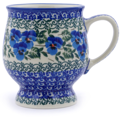 Polish Pottery Mug 8 oz Blue Pansy