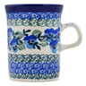 Polish Pottery Mug 8 oz Blue Pansy