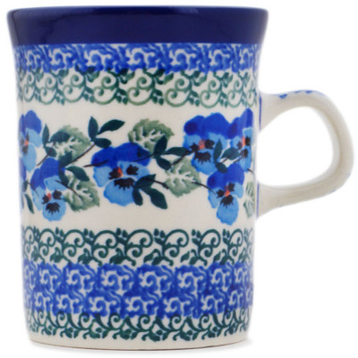 Polish Pottery Mug 8 oz Blue Pansy