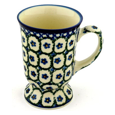 Polish Pottery Mug 8 oz Blue Posy Peacock
