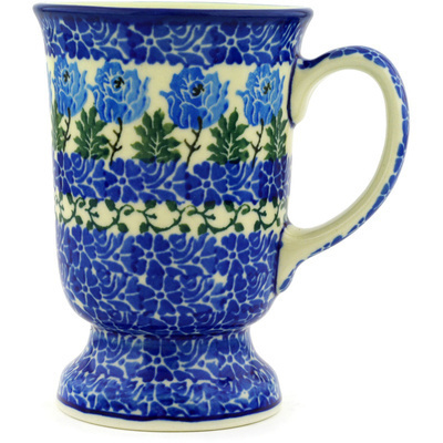 Polish Pottery Mug 8 oz Blue Rosette Wreath