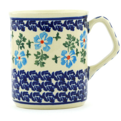 Polish Pottery Mug 8 oz Blue Summer